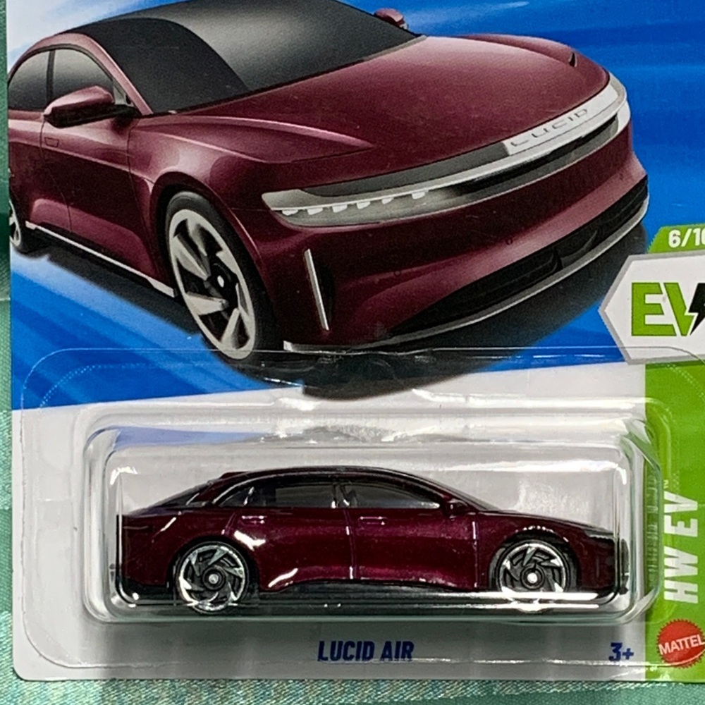 Hot Wheels Lucid Air Burgundy Electric EV Car Die-Cast